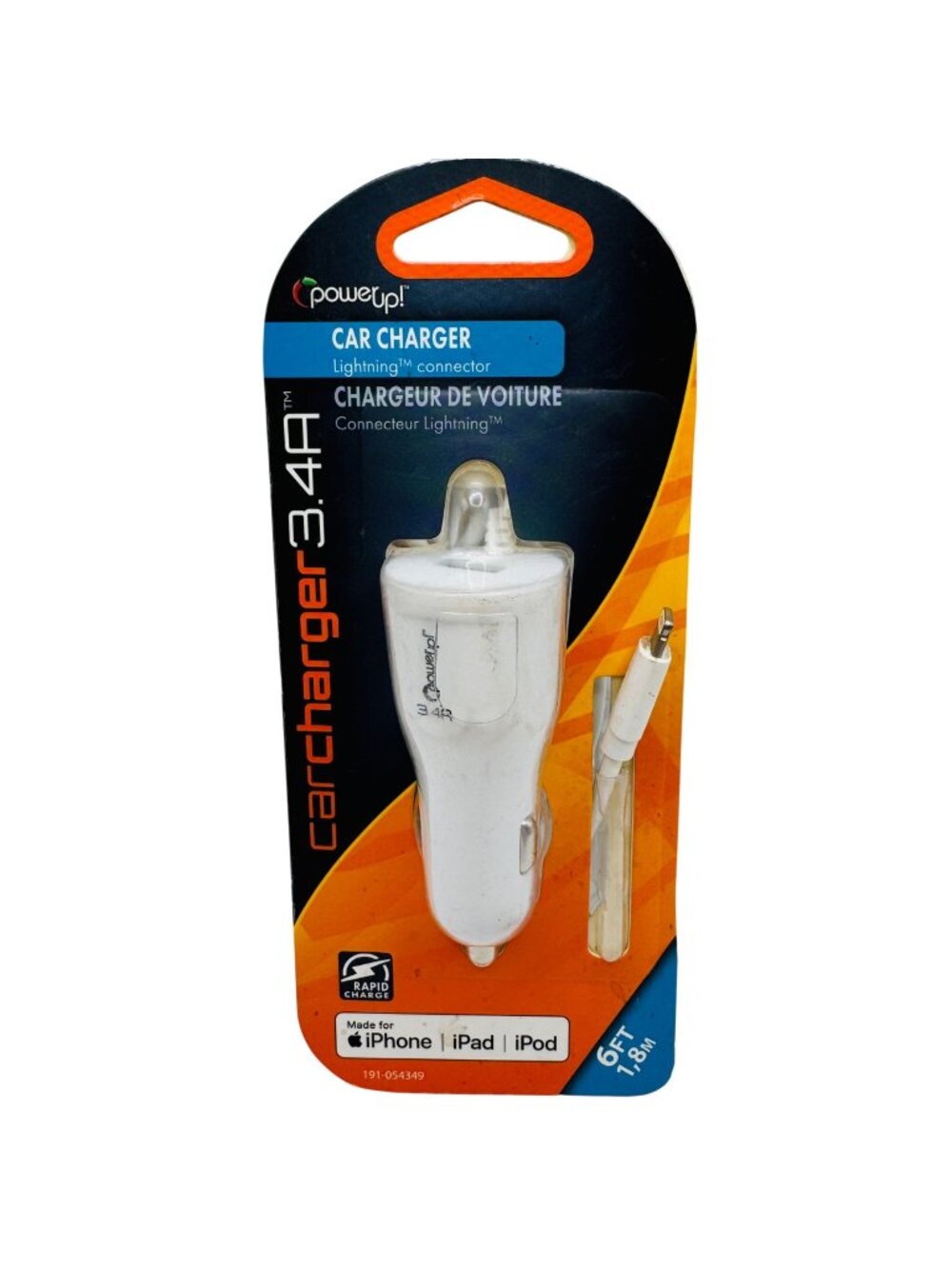 PowerUp Car Charger 3.4A With Fast Charge Connector & 6FT Coiled Cable For iPhon